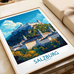 Salzburg Wall Art Poster showcasing the scenic beauty of Salzburg, Austria with vibrant colors and intricate details.