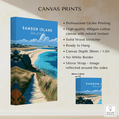 Samson Isles of Scilly Sandbar Travel Poster — canvas print stretched cotton canvas details