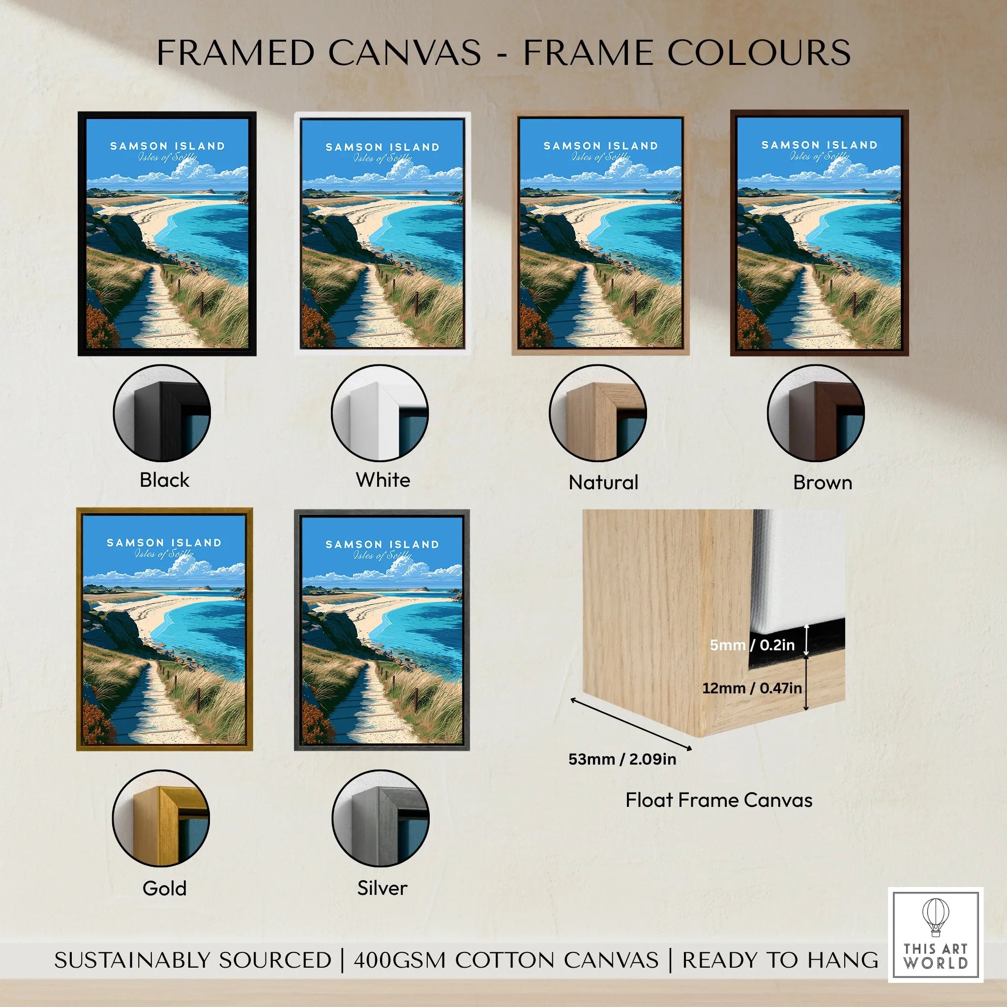 Samson Isles of Scilly Sandbar Travel Poster — framed canvas float frame colour options