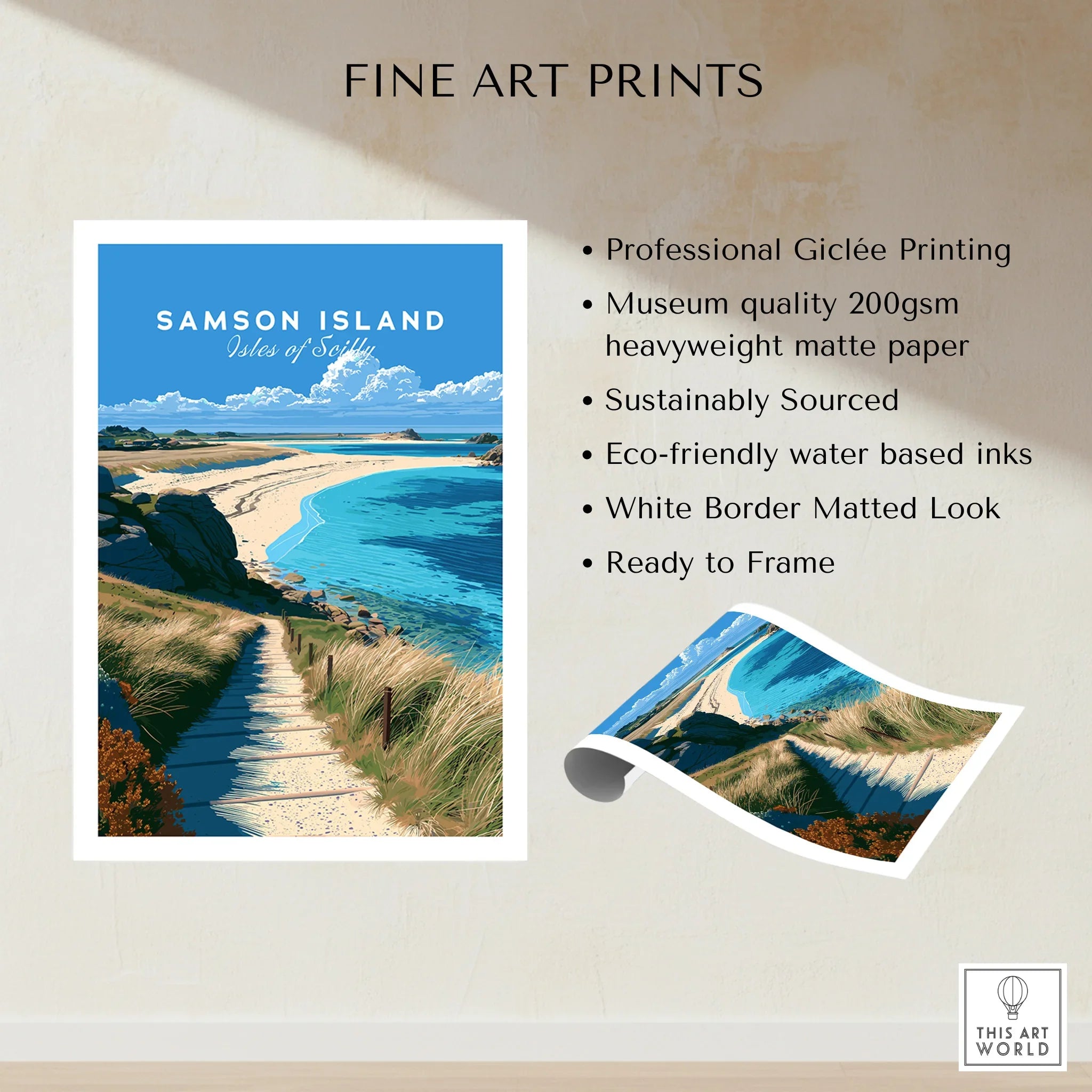Samson Isles of Scilly Sandbar Travel Poster — fine art print unframed quality details