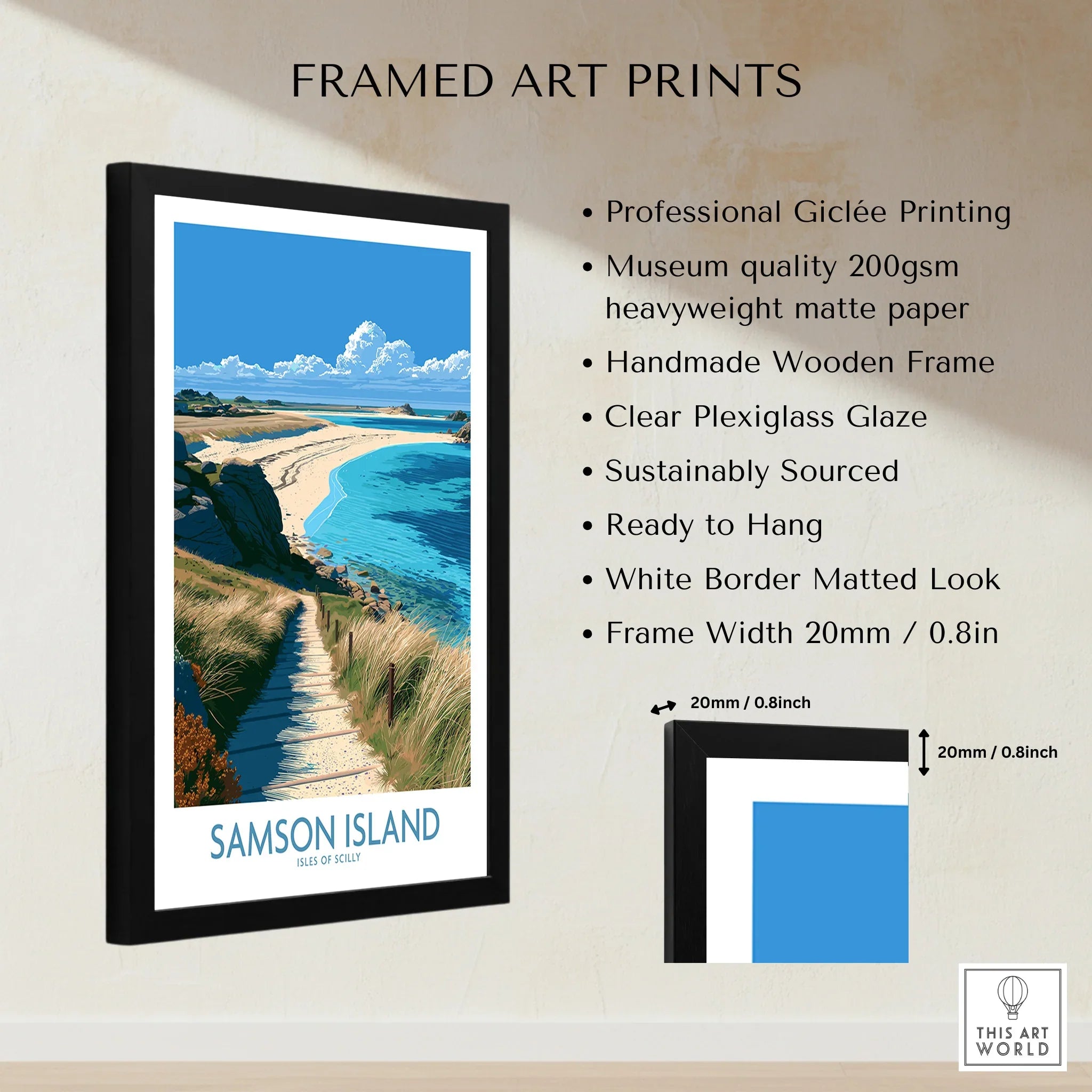 Samson Isles of Scilly Beach Wall Art — framed print details measurements quality details