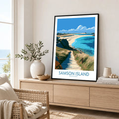 Samson Isles of Scilly Beach Wall Art — framed artwork living room lifestyle setting