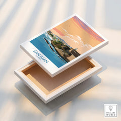San Juan Puerto Rico travel poster canvas art with coastal sunset view, ideal for wall decor