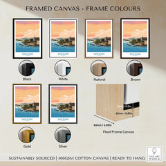 San Juan Puerto Rico travel poster in framed canvas with black, white, natural, brown, gold, silver frame options