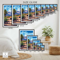 San Pedro de Atacama Chile Poster size guide showcasing various framed options in a home setting.