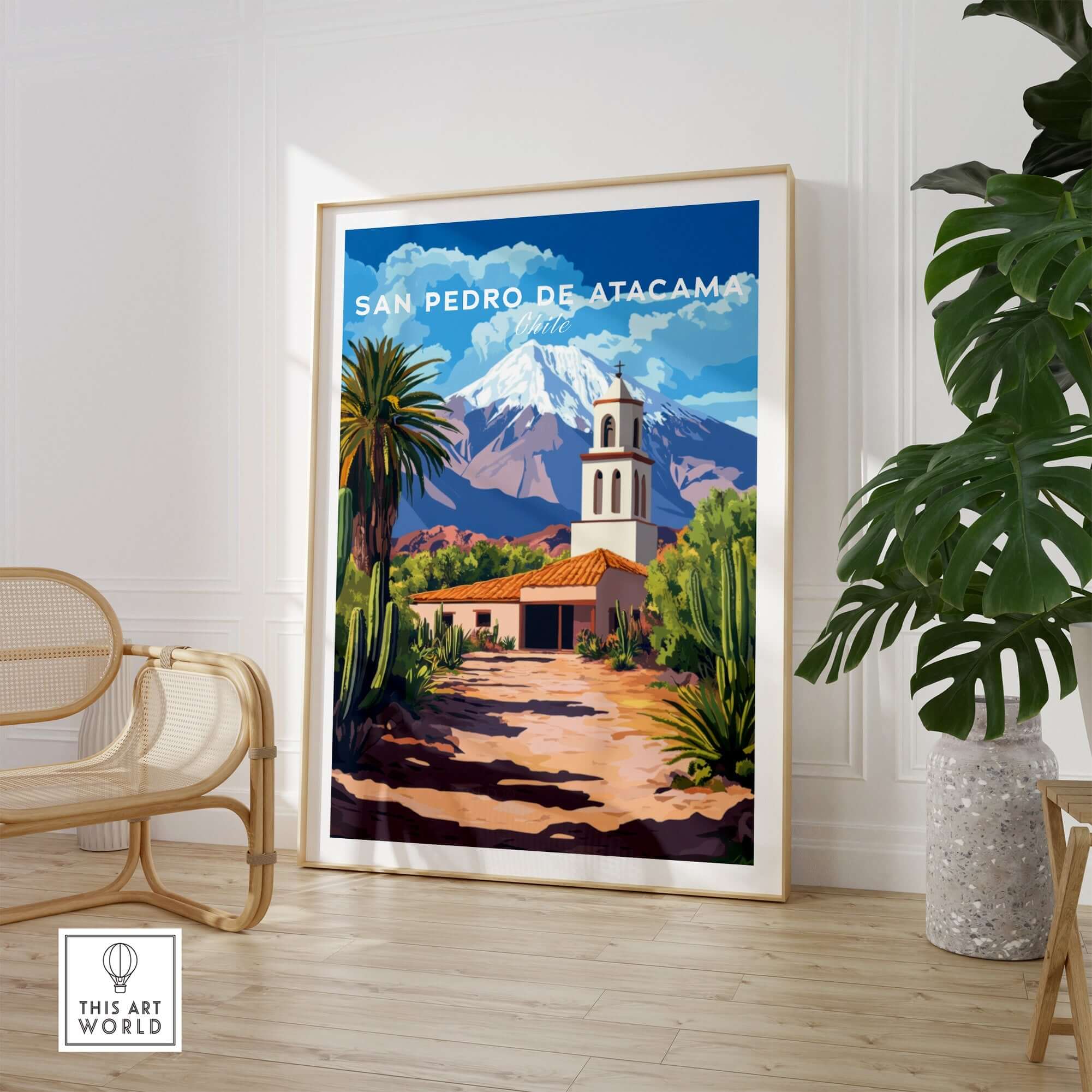 San Pedro de Atacama Chile Poster featuring a scenic landscape with a mountain backdrop.