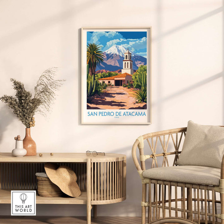 San Pedro de Atacama wall art featuring unique landscapes and rich colors in a stylish interior setting.