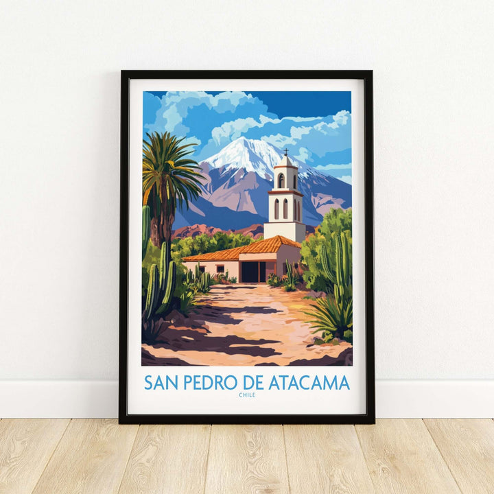 San Pedro de Atacama wall art featuring vibrant landscapes and iconic architecture of Chile's stunning oasis.