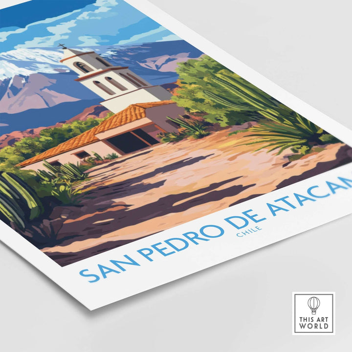 San Pedro de Atacama wall art featuring a scenic landscape and charming architecture of Chile's oasis.