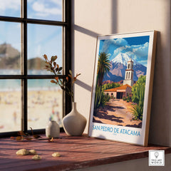 San Pedro de Atacama Chile Wall Art displayed in a stylish interior setting, showcasing vibrant landscapes and colors.