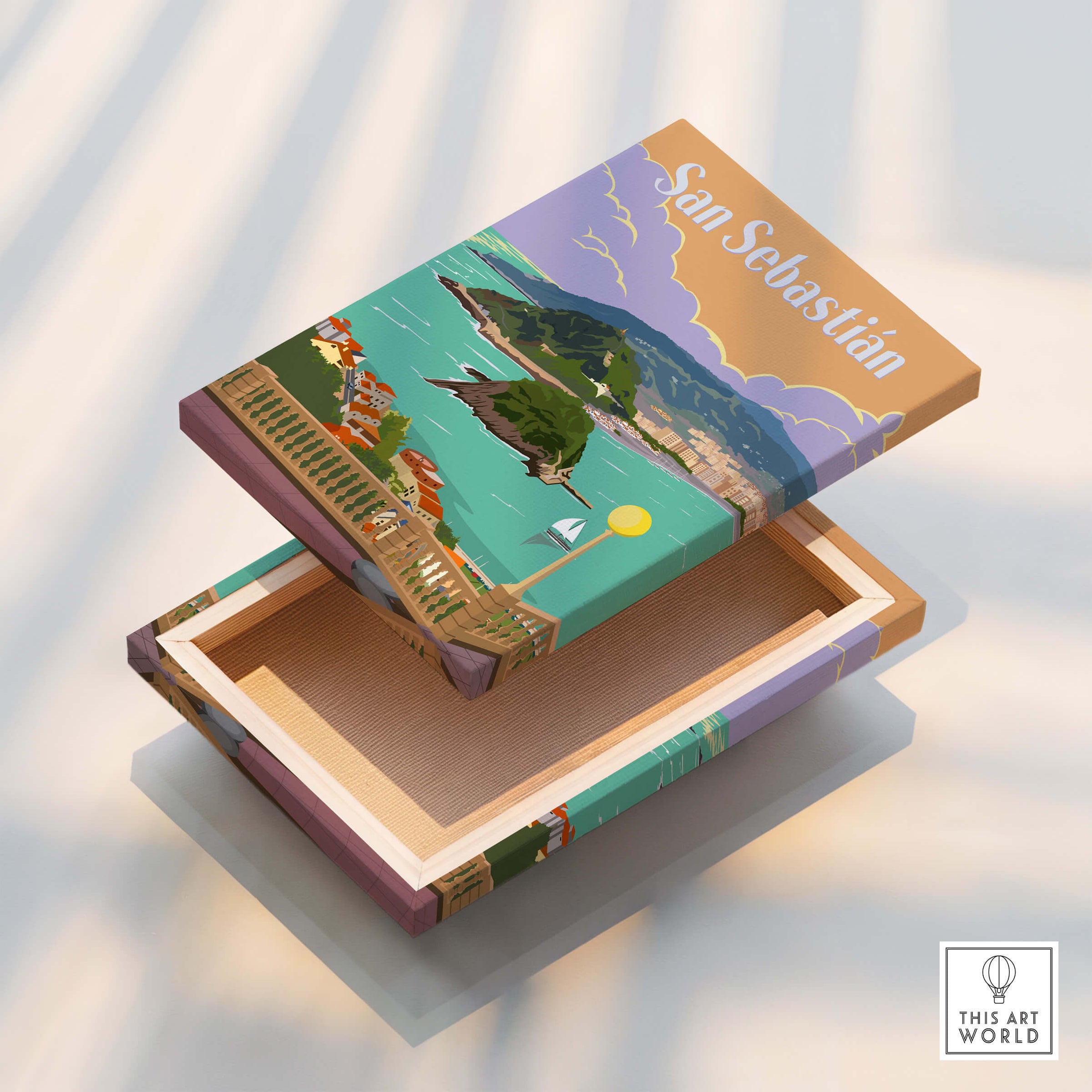 San Sebastian Spain Poster Print featuring a vintage-style design of the iconic bay view.