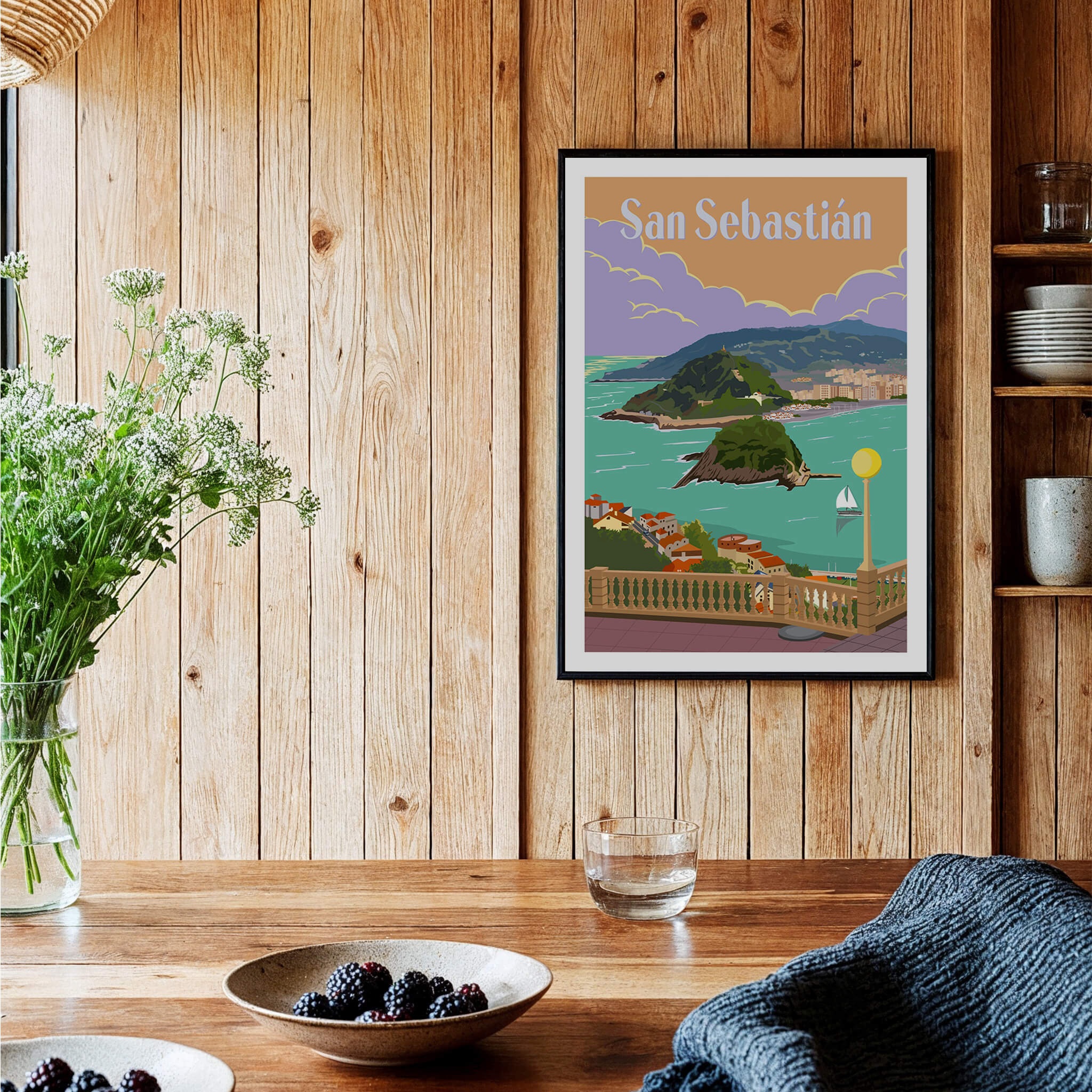 San Sebastian Spain Poster Print featuring a vintage bay view, perfect for art lovers and travel enthusiasts.