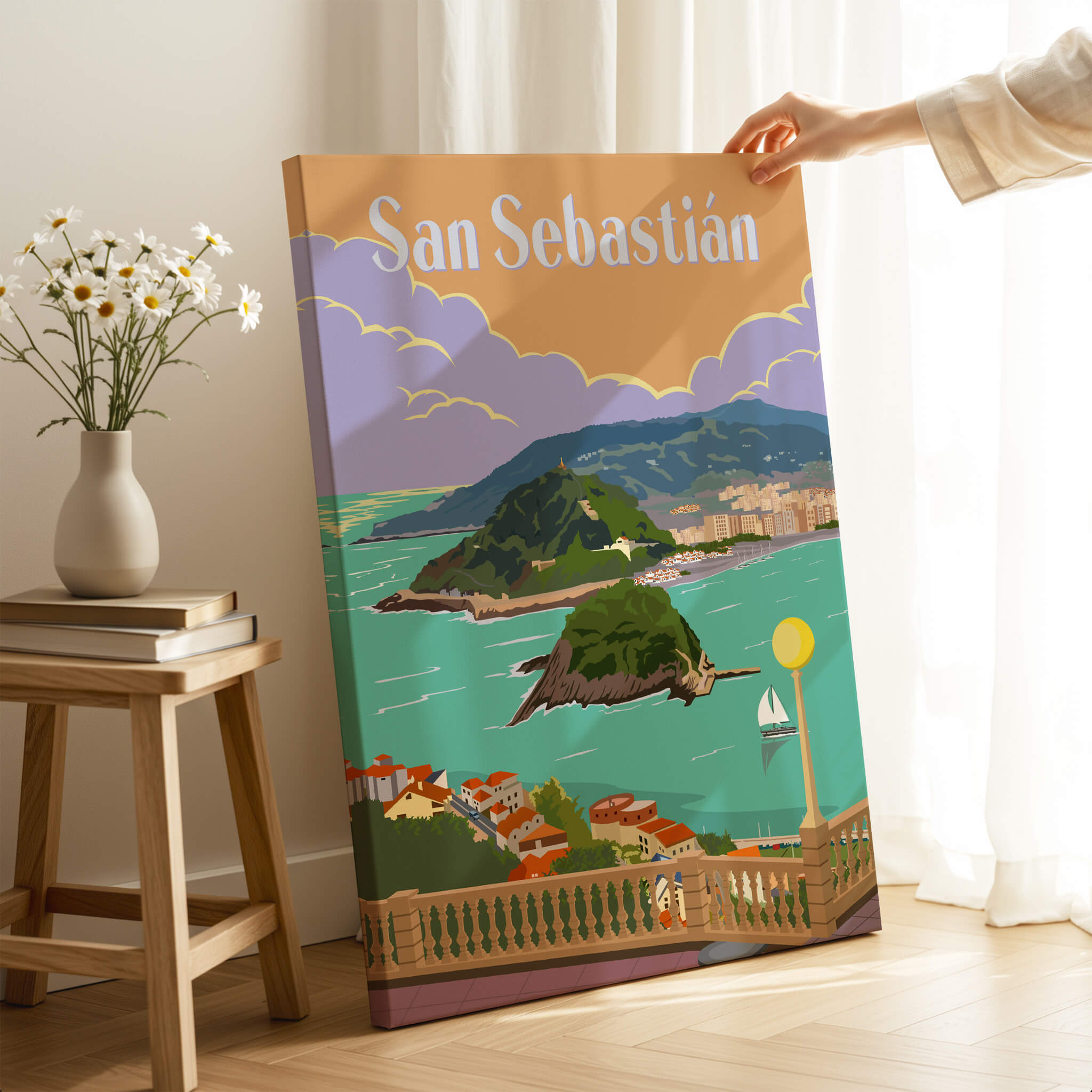 San Sebastian Spain Poster Print featuring a beautiful bay view of San Sebastian with coastal charm.