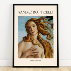 Framed art print of Botticelli’s Birth of Venus with text, ideal for wall decor