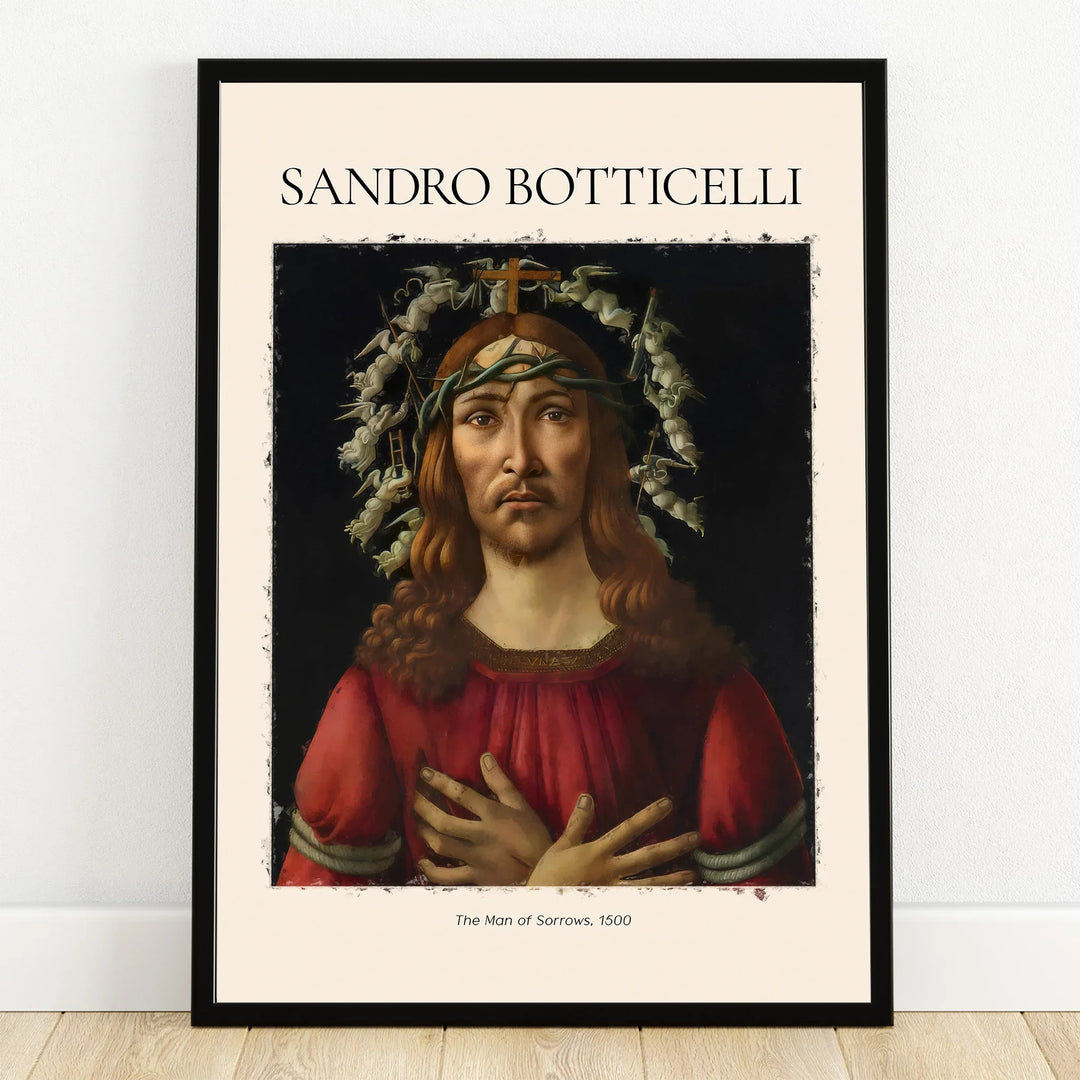 Framed Sandro Botticelli art print of 'The Man of Sorrows' portrait wall decor