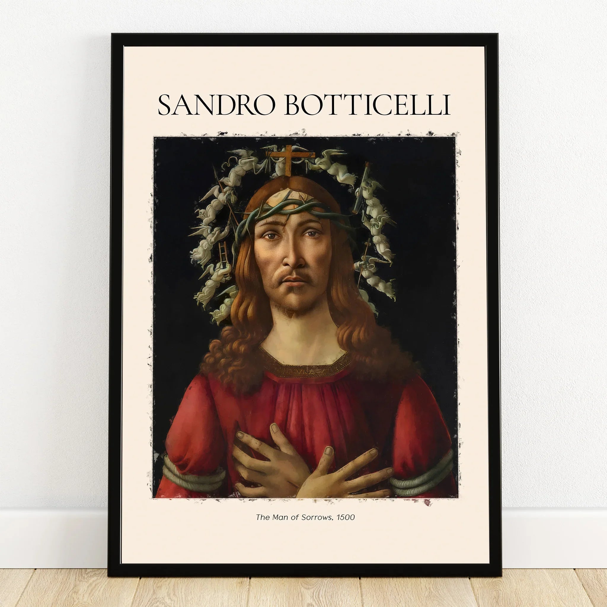 Framed Sandro Botticelli art print of 'The Man of Sorrows' portrait wall decor