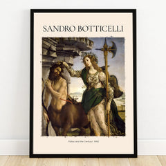 Framed art print of Botticelli’s Pallas and the Centaur featuring mythological figures