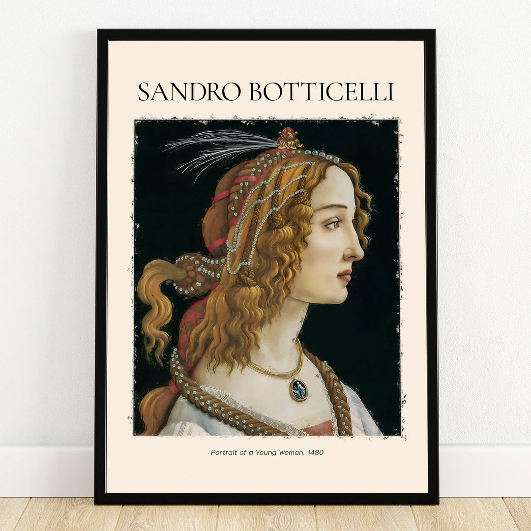 Framed Sandro Botticelli art print, Portrait of a Young Woman, Renaissance wall decor