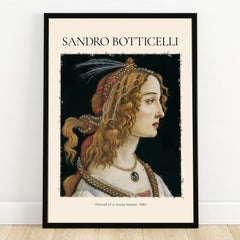 Framed Sandro Botticelli art print, Portrait of a Young Woman, Renaissance wall decor