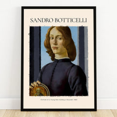 Framed art print of Botticelli’s Portrait of a Young Man Holding a Roundel, classic wall decor