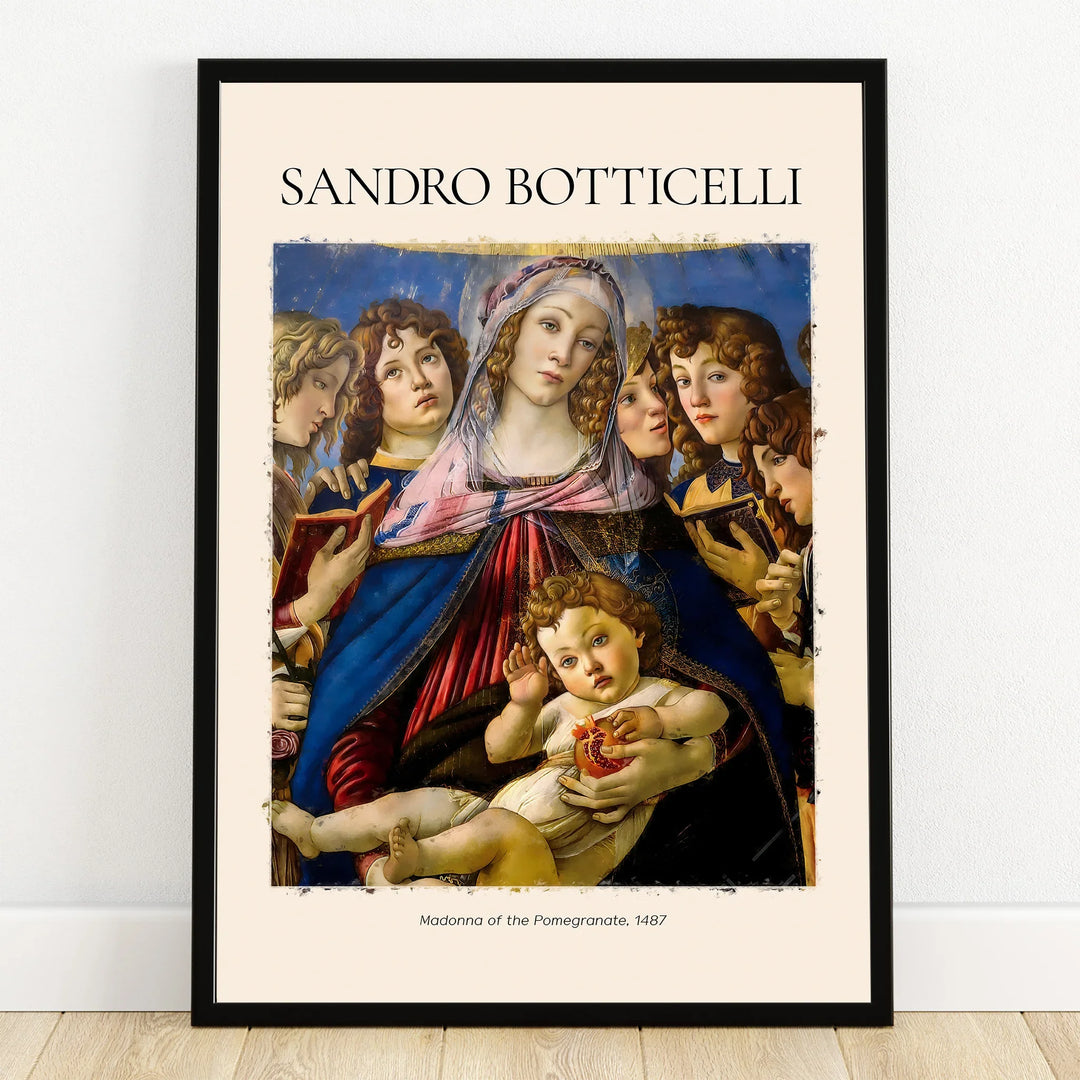 Framed Sandro Botticelli art print of Madonna of the Pomegranate with angels, wall decor
