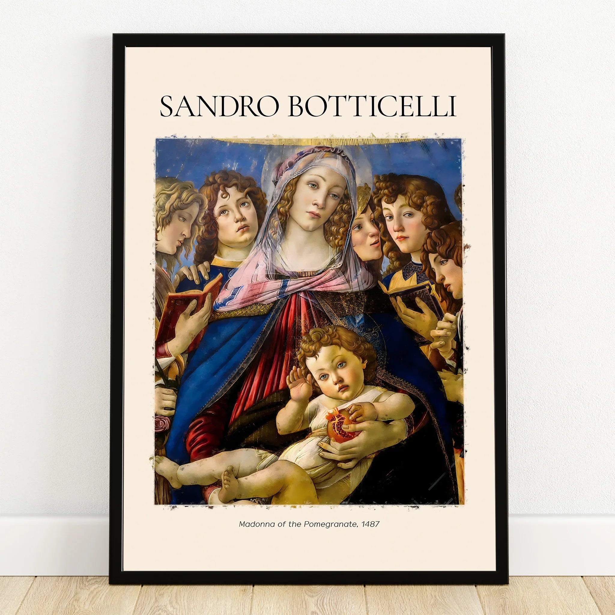 Framed Sandro Botticelli art print of Madonna of the Pomegranate with angels, wall decor