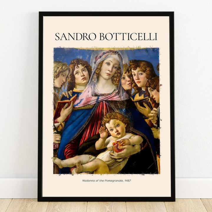 Framed Sandro Botticelli art print of Madonna of the Pomegranate with angels, wall decor
