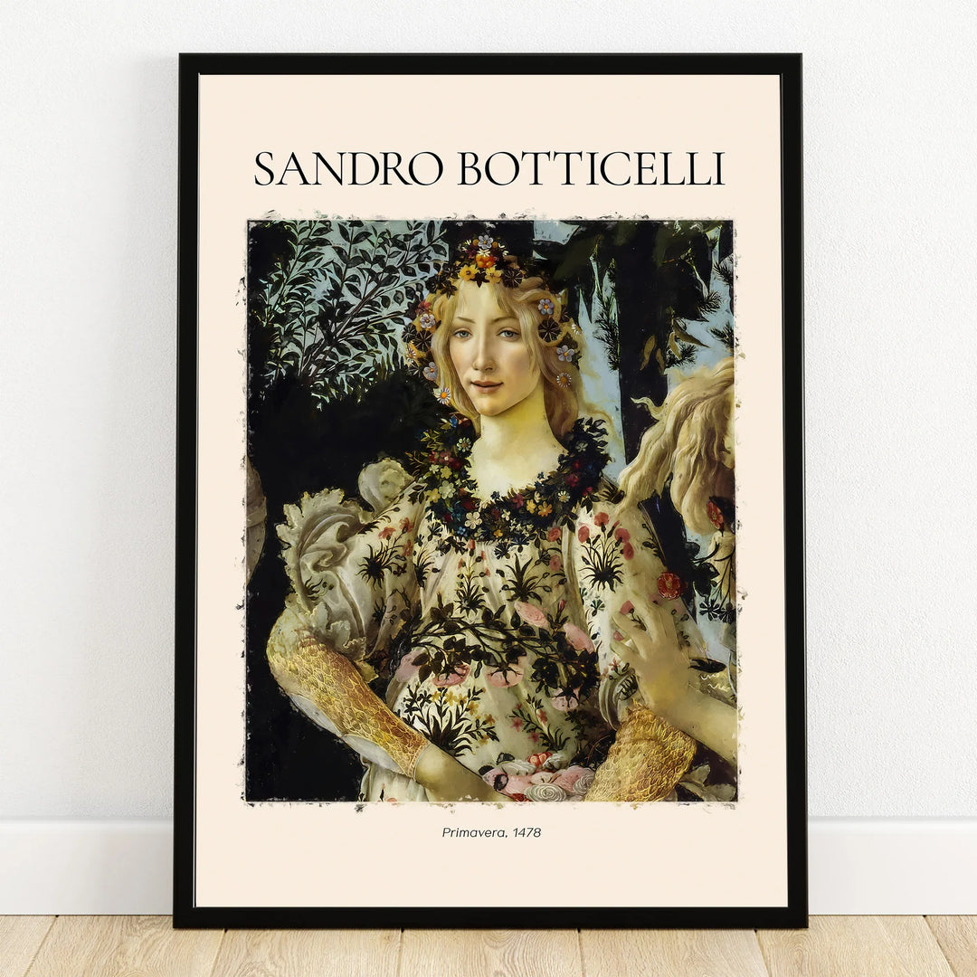 Framed Sandro Botticelli Primavera 1478 art print, floral portrait wall decor
