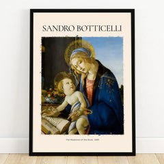 Framed art print of Botticelli's Madonna and Child with book, classic Renaissance wall decor