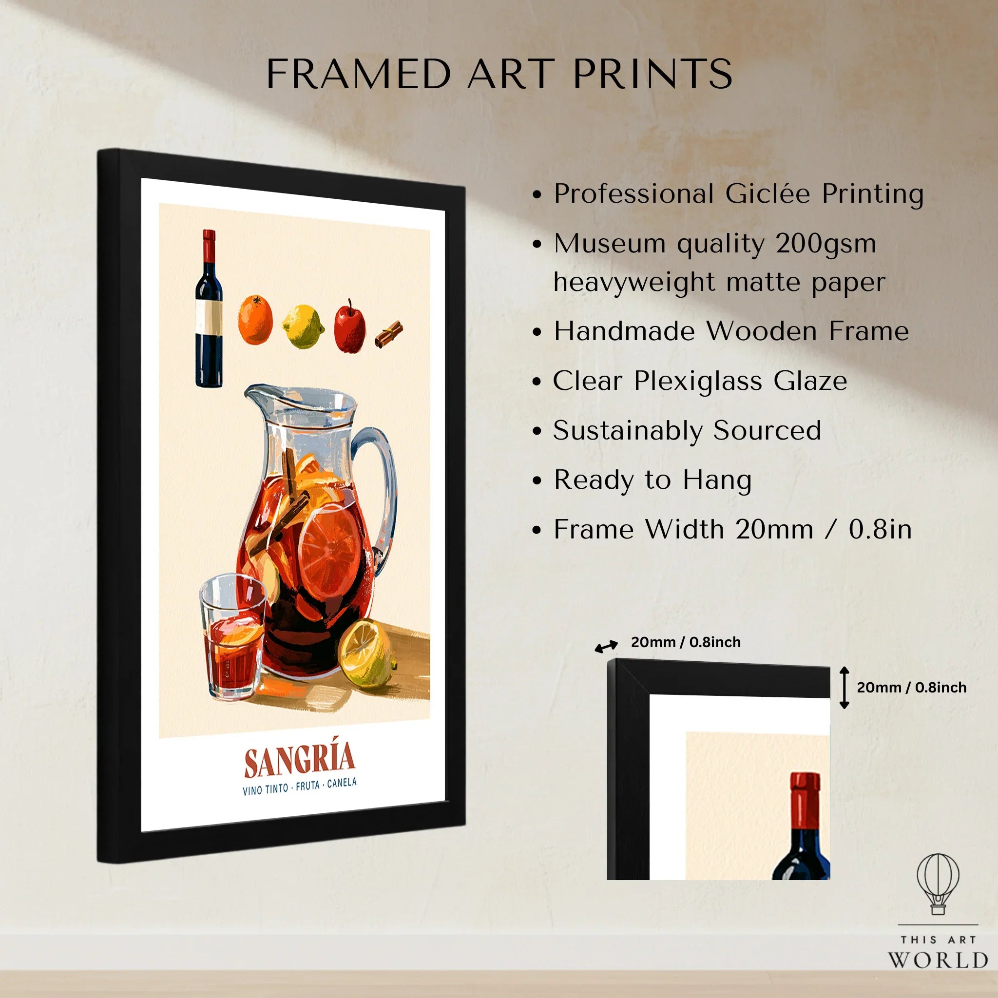 Spanish Sangria Cocktail Poster - framed print details measurements quality details