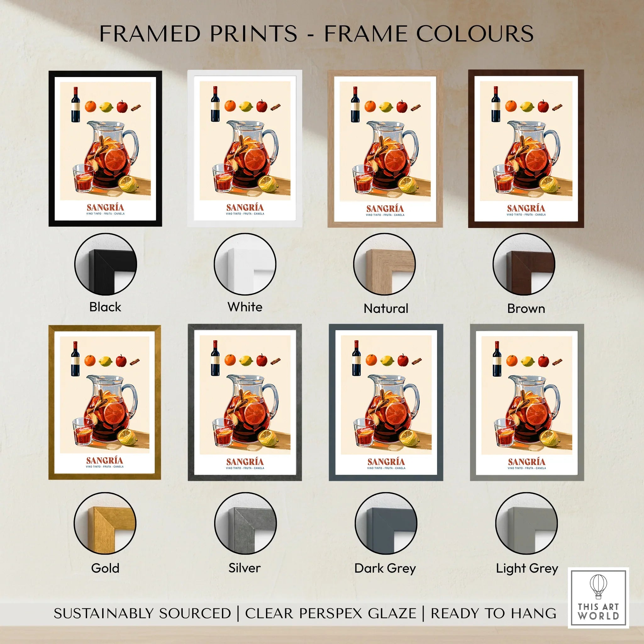 Spanish Sangria Cocktail Poster - framed print colour options