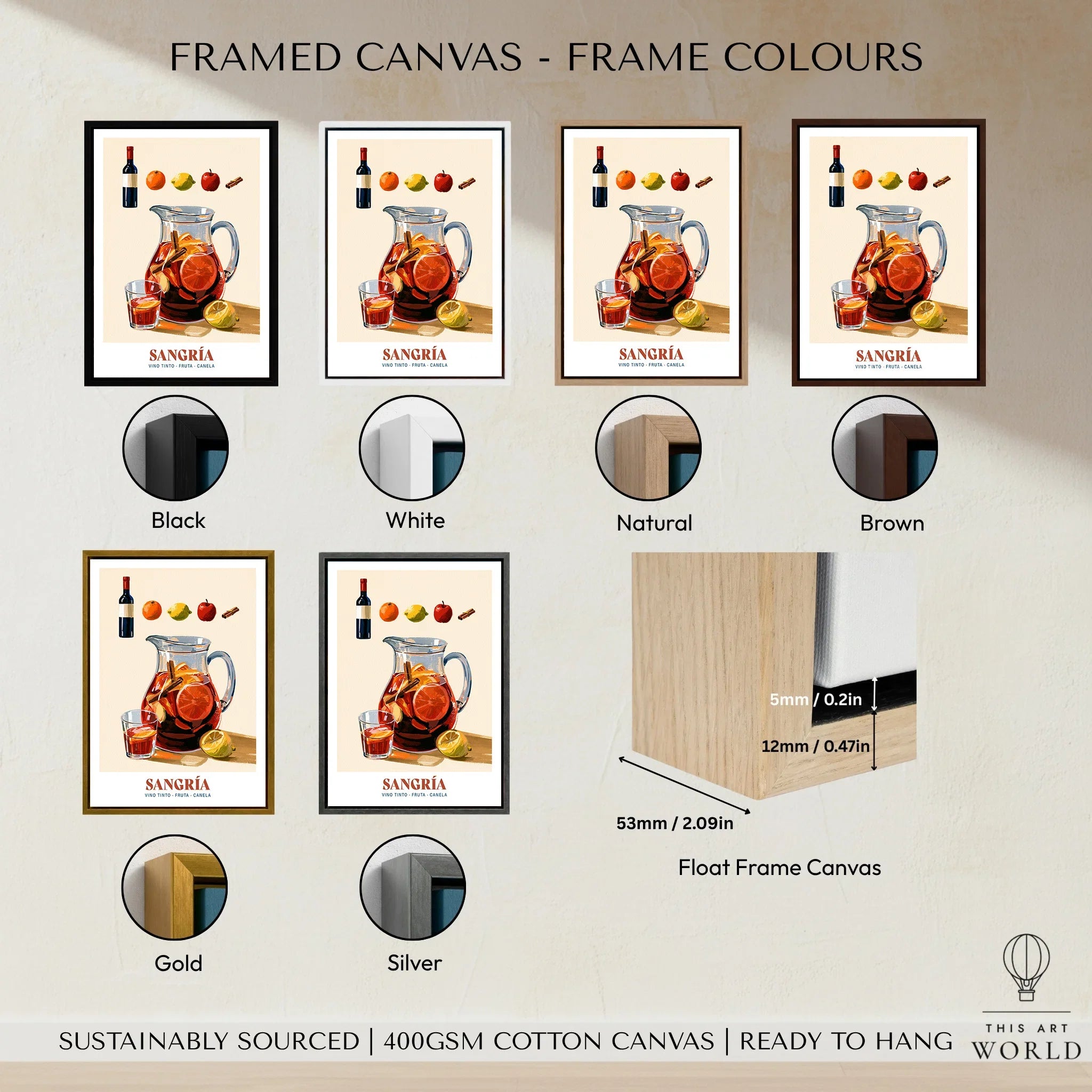 Spanish Sangria Cocktail Poster - framed canvas float frame colour options