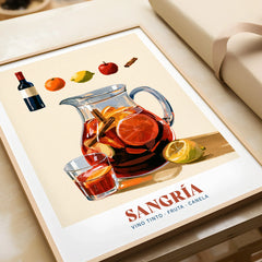Spanish Sangria Cocktail Poster - framed art print closeup gift unwrapped natural frame