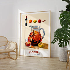 Spanish Sangria Cocktail Poster - large framed print room setting chair plant