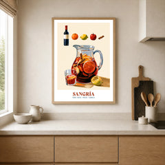 Spanish Sangria Cocktail Poster - neutral kitchen single frame mockup This Art World