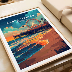 Santa Monica Beach Poster – Iconic Pier Artwork featuring a colorful sunset over the Santa Monica Pier.