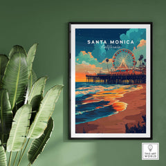 Santa Monica Beach Poster – Iconic Pier Artwork showcasing the vibrant pier and sunset at Santa Monica, California.