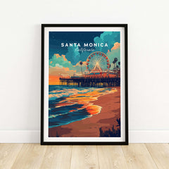 Santa Monica Beach Poster – Iconic Pier Artwork featuring a vibrant pier and sunset at Santa Monica Beach.