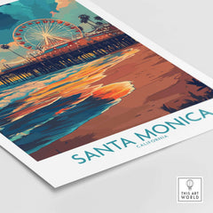 Santa Monica Pier Poster – California Wall Art featuring vibrant sunset and iconic pier.