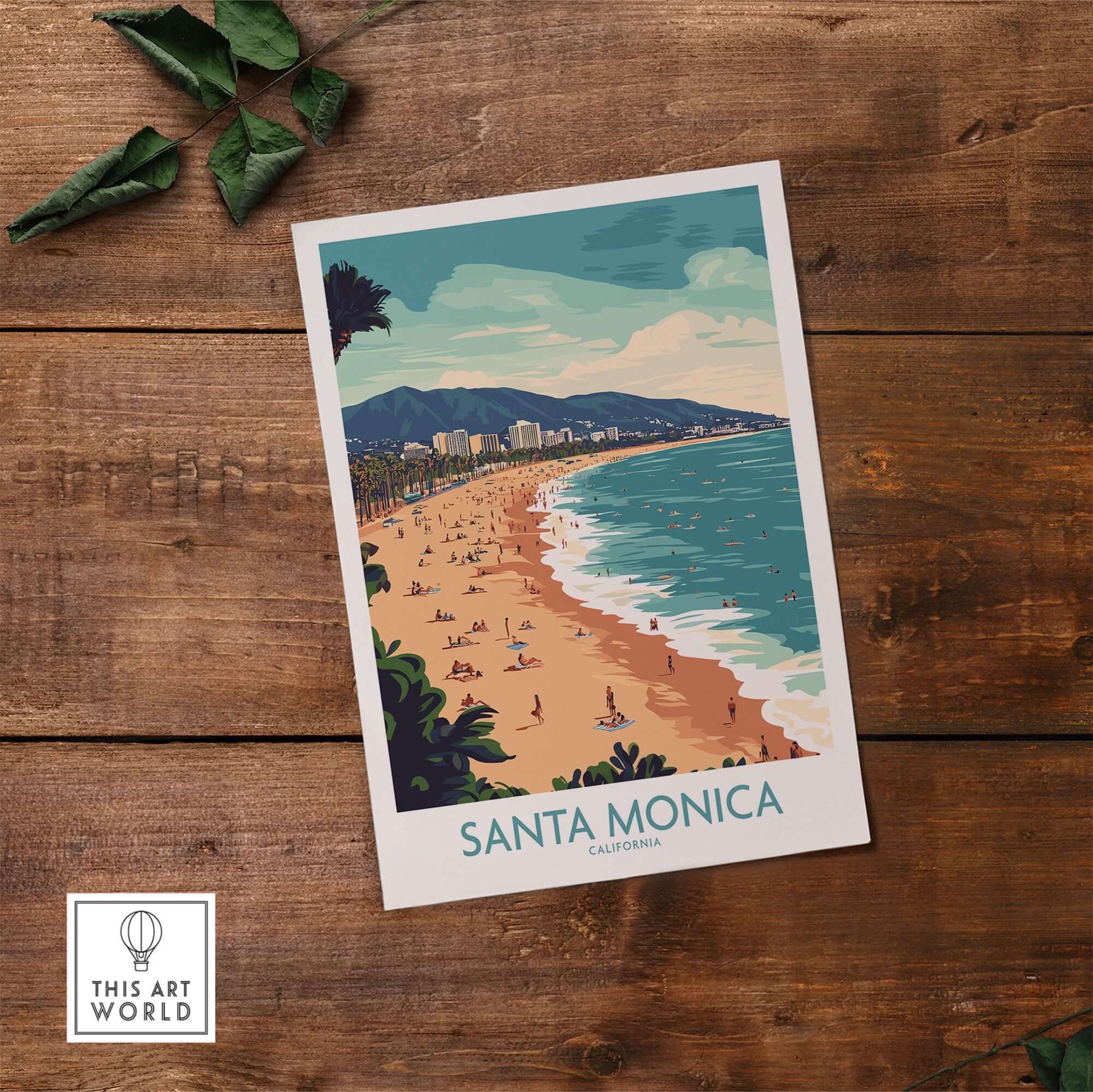 Santa Monica Pier Print – Capture Coastal Memories illustration featuring a beach scene in California.