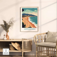 Santa Monica Pier Print – Capture Coastal Memories in a stylish coastal living room setting.