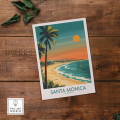Santa Monica Sunset Wall Art: Beach & Pier Print featuring vibrant colors and coastal scenery.