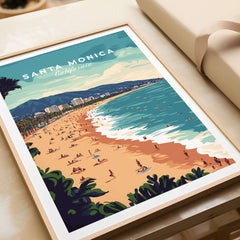 Santa Monica Wall Art Print – Sun, Sea, and Serenity, featuring a vibrant beach scene.