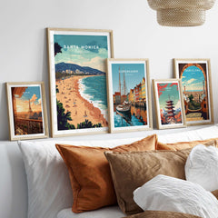 Santa Monica Wall Art Print – Sun, Sea, and Serenity displayed in a stylish home setting.
