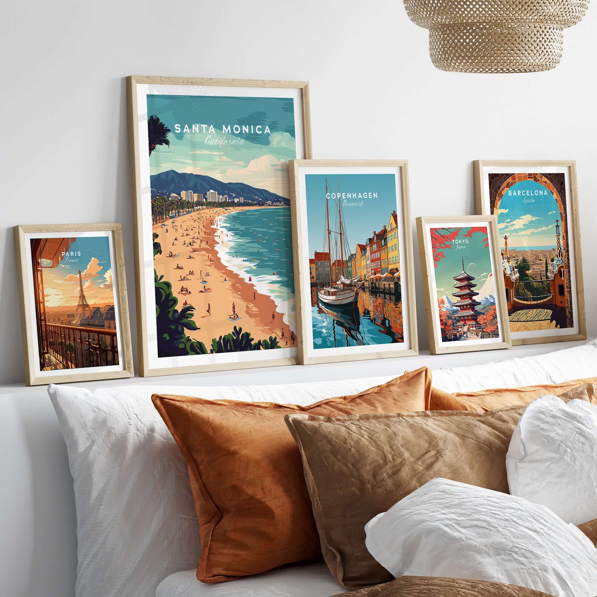 Santa Monica Wall Art Print – Sun, Sea, and Serenity displayed in a stylish home setting.