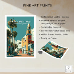 Santo Domingo travel poster print with palm trees and historic architecture, ready to frame wall art