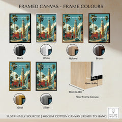 Santo Domingo travel poster in black, white, natural, brown, gold, and silver float frames, ready to hang