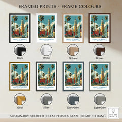 Santo Domingo travel poster in 8 frame colors: black, white, natural, brown, gold, silver, dark grey, light grey