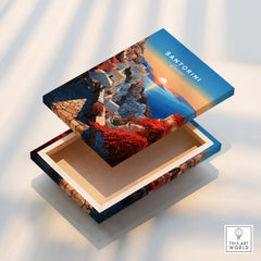 Santorini Poster featuring a stunning landscape of Santorini in vibrant colors, perfect for home décor.