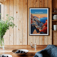 Santorini Poster featuring sun-drenched beauty of Greece, ideal for home décor and gallery walls.